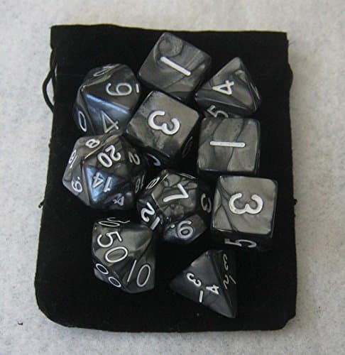 Smoke Black Rpg D&D Dice Set: 7 + 3D6 = 10 Polyhedral Die Plus Bag! By DaveS Dice
