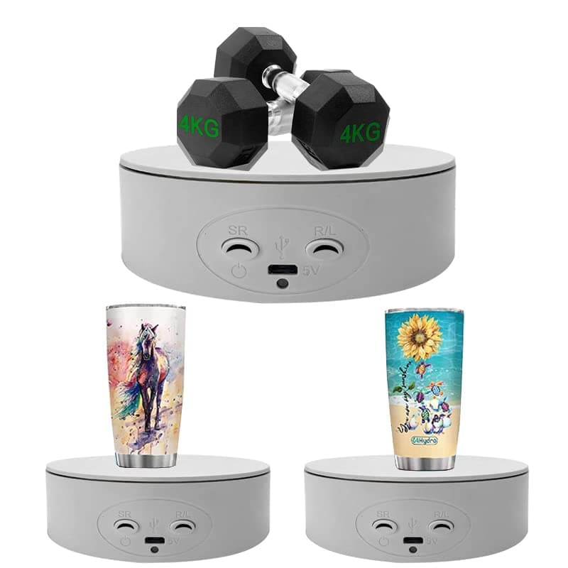 Rotating Display Stand ,5.2" 4.4lb Load Cup Display Stand Turner For Tumblers, Spinning Display Stand,Motorized Tumbler Display Turner For Glitter Cups Photography Small Arts Pruducts (White)