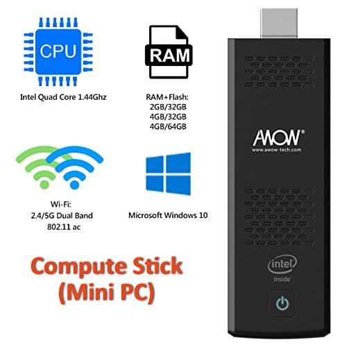 AWOW Windows 10 (64bit) Mini PC Stick 4GB RAM+32GB ROM Compute Stick with Extra Quiet Fan Intel Atom X5 Z8350/Dual WiFi 2.4G+5G/HDMI/Bluetooth 4.0/USB 3.0/Micro SD-[MP18-SC432]