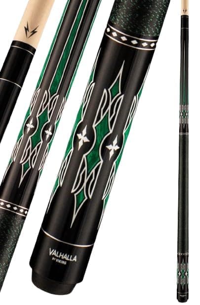Valhalla VA466 Pool Cue | Green & White HD Graphic Points, Linen Wrap