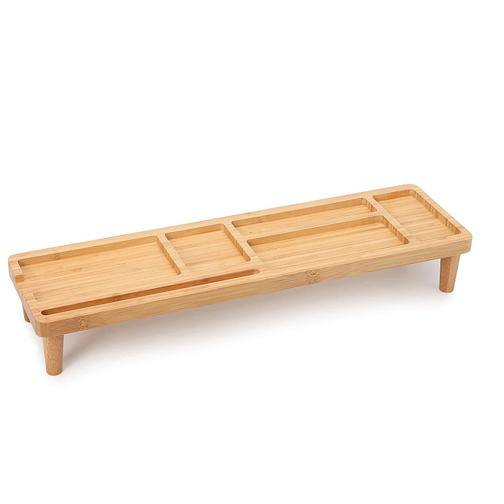 OHHOI Bamboo wood office computer Desktop Container Desktop Storage Organizer with Phone Stand Computer Organizer Trays
