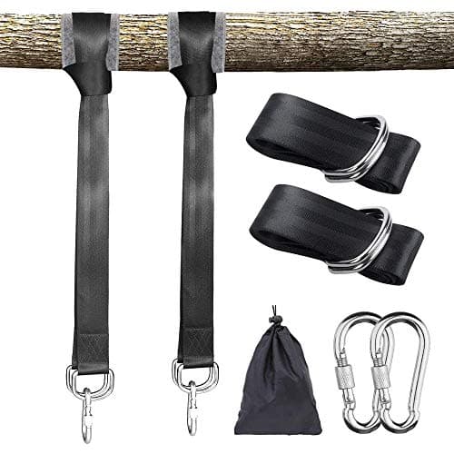 Tree Swing Hanging Straps Kit - Holds 2000 lbs, 5ft Extra Long Straps Strap with 2 Tree Protectors & 2 Safer Lock Snap Carabiner Hooks Perfect for Tree Swing & Hammocks, Perfect For Swings (4000 Lbs)