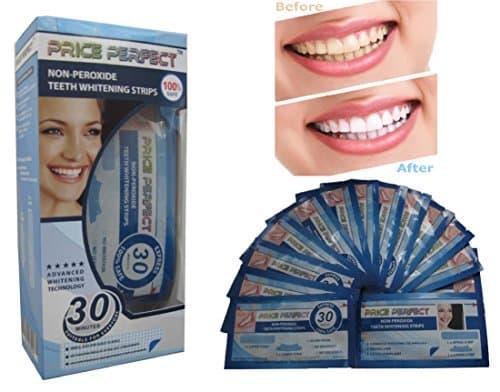 Teeth Whitening Strips - No Peroxide Non Sensitive Tooth. 30 Minute Home Treatment Gel Kit. 28