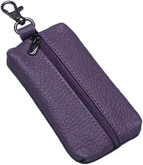 AUONY Unisex Genuine Leather Key Case Wallet Pouch Bag Keychain Holder with Key Ring & Zipper (Purple)