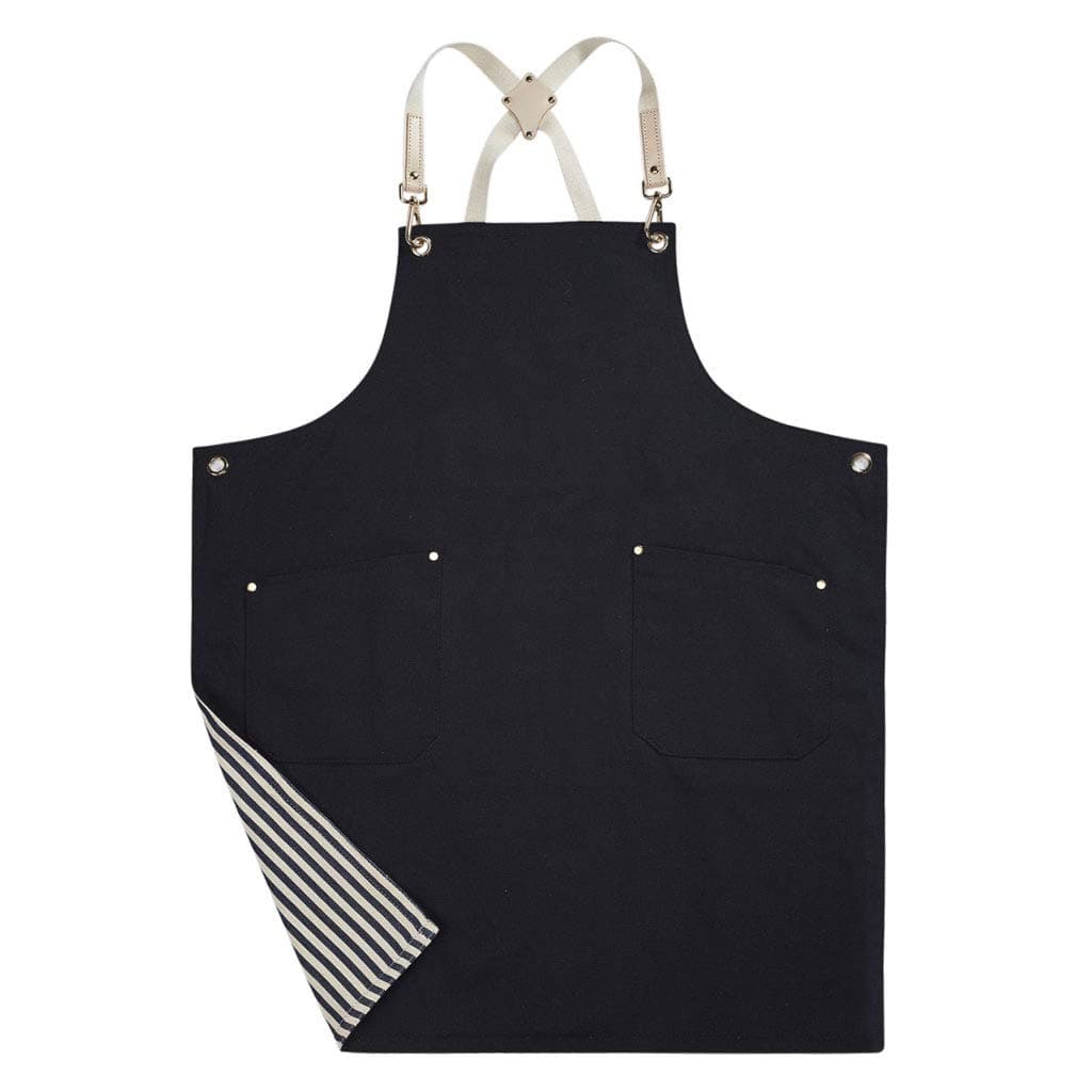 Double sided (Stripe and Black) Cotton Canvas Durable Apron with Convenient Pocket, Professional Apron for Cooking,Grill and Baking. Cross-Back Straps and Adjustable up to XXL for Men and Woman.