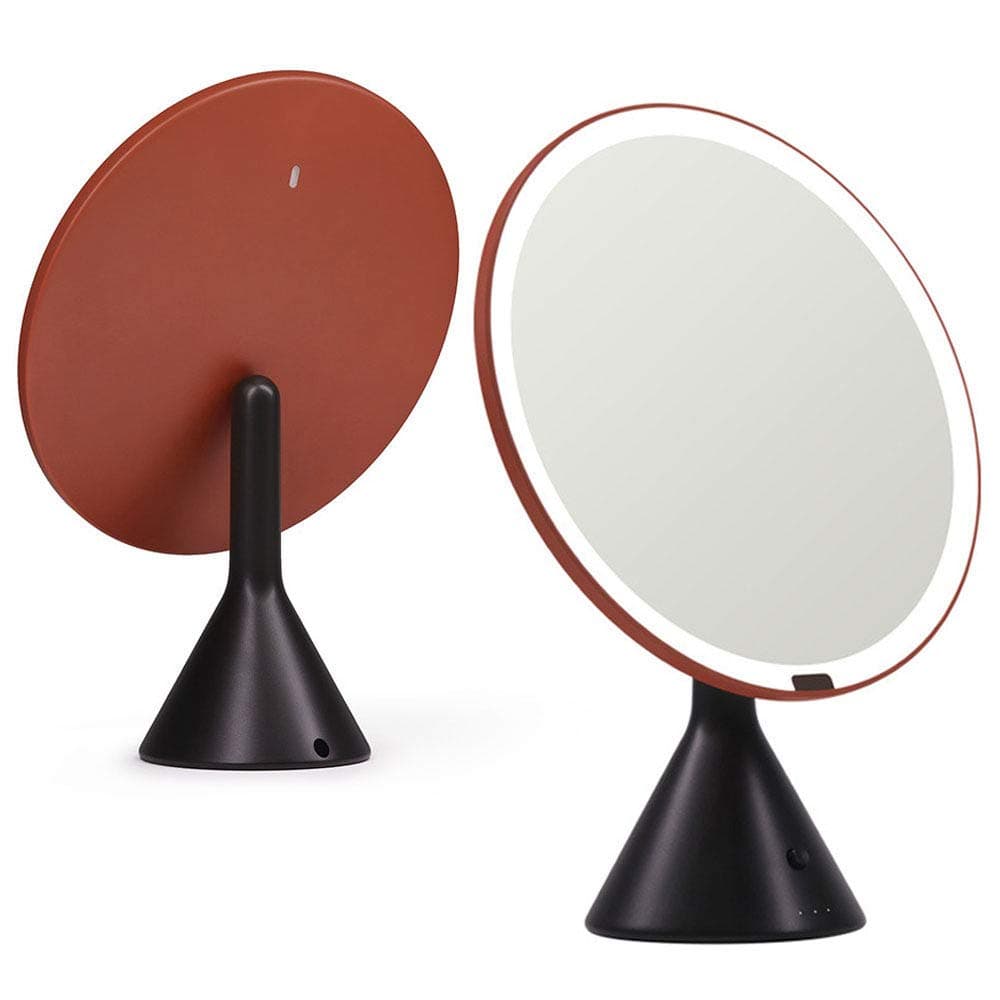 Makeup Mirror, 9.5-Inch High-Brightness Light, Three Color Temperature, High-Definition Mirror, Anti-Glare Design, Smart Dimming Desktop Fill Light Makeup Mirror,Red