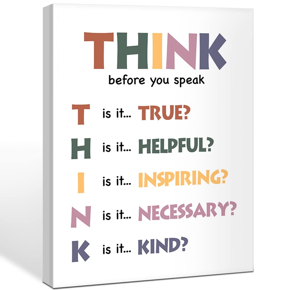 Moiol Think Before You Speak Canvas Wall Art, Growth Mindset Print Framed Poster 12 x 15 Inch Education Painting Decoration for Home School Office