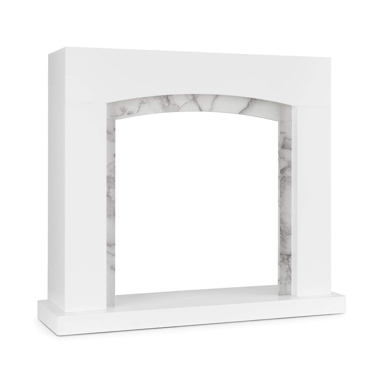 Klarstein Studio Frame II Fireplace Housing - Decorative Fireplace, Modern Design, MDF, Marble Decoration, Suitable for Many Electric Fireplace Inserts, Wall Screw Connection - White