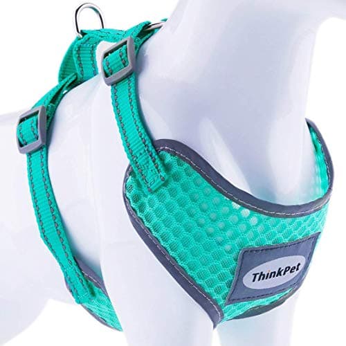 ThinkPetReflective Breathable Soft Air Mesh No Pull Puppy Choke Free Over Head Vest Ventilation Harness for Puppy Small Medium Dogs and Cats(XXS,Green)