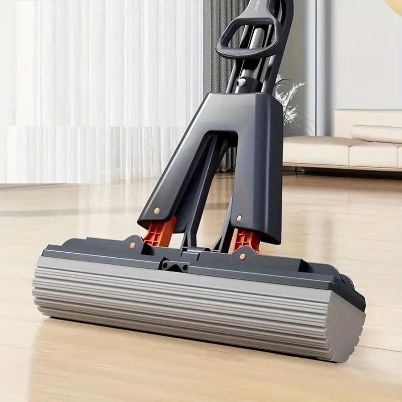 PVA Sponge Mop for Floor Cleaning - Squeeze Roller With Self Wringing for Hardwood, Laminate, Tile, Marble, Ceramic - Easily Dry Wringing