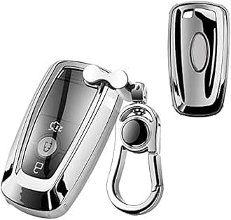 Car Key Fob Cover,Compatible with Ford F-150 F-250 F-350 Ecosport Edge Explorer Fusion Mustang Key Fob Silicone TPU Protective Case Holder Shell wih Keychain Silver