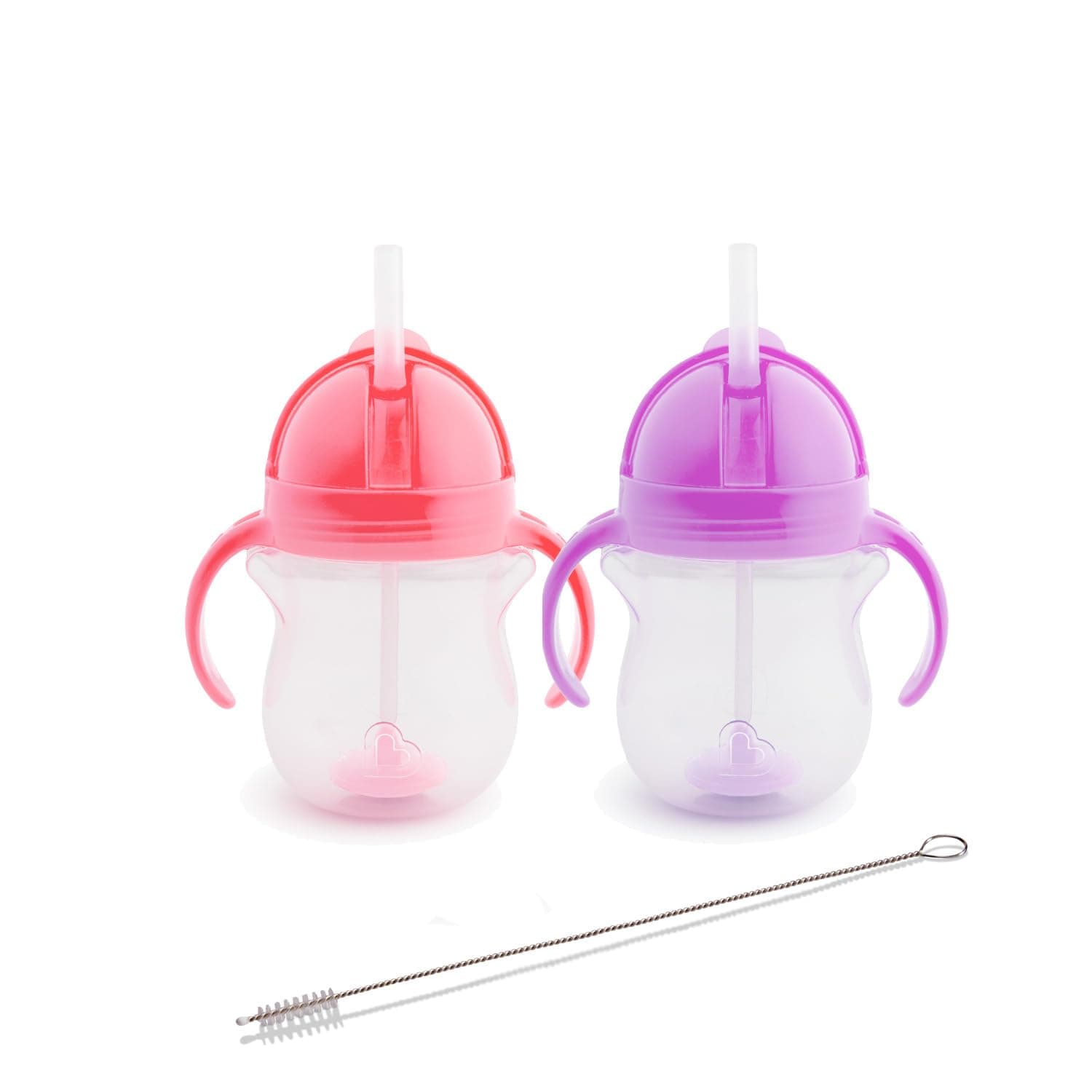 Munchkin Click Lock Tip and Sip Weighted Flexi Straw Cup, 2 Count (Pack of 1), Pink/Purple, 90142