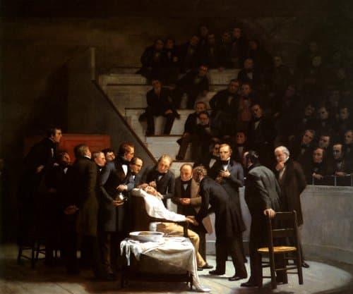 WONDERFULITEMS FIRST OPERATION UNDER ETHER 1881 MEDICINE DOCTORS DEMONSTRATION ANESTHESIA IN SURGERY BY ROBERT HINCKLEY 16" X 20" IMAGE SIZE REPRO ON MATTE PAPER.
