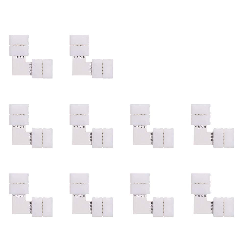 L Shape 4 Pins RGB LED Strip Connector Quick Splitter 10 Pack White