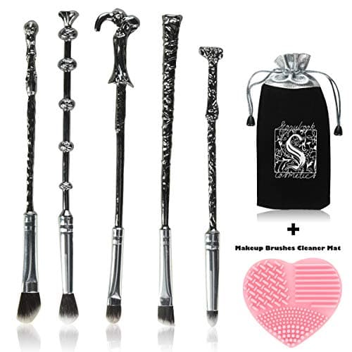 Makeup Face Brushes Set 5 Pcs Professional Wizard Wand Lip Brushes Magic Eye Shadow Eyeliner Blending Tools with Gift Bag for Women Silicone Makeup Brushes Cleaner Mat Included
