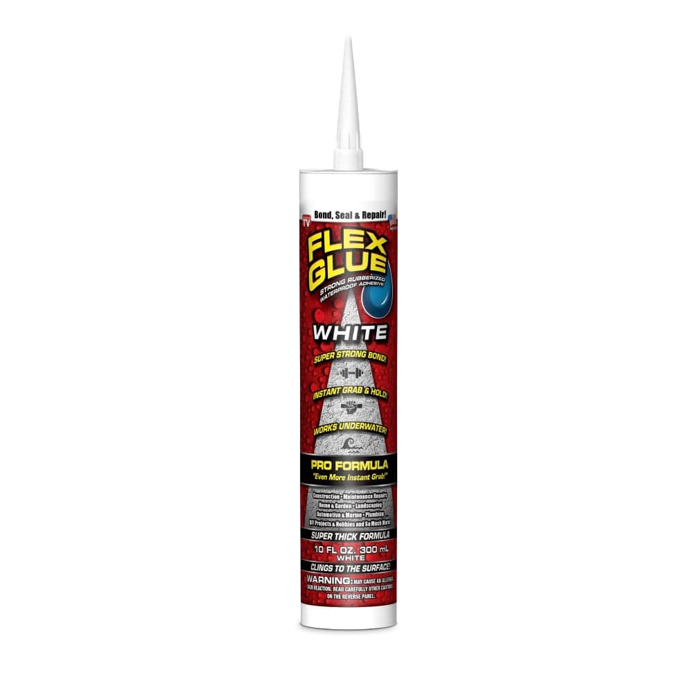 Flex Glue, Super Strong, Rubberized Waterproof Adhesive, Works Underwater, Use on Pools, Showers, Outdoors, Concrete, Brick, Pavers, UV Resistant, 10 oz Cartridge, White, 1-Pack