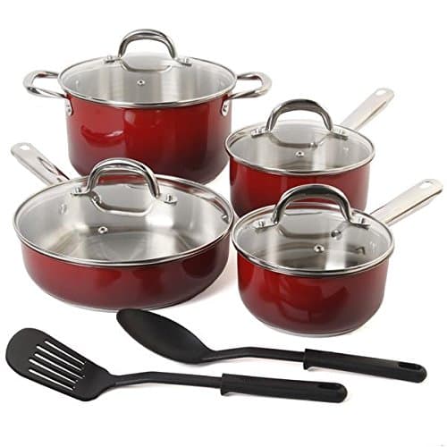 Simplemente Delicioso 10-Piece Stainless Steel Cookware Set, Large, Gradient Red