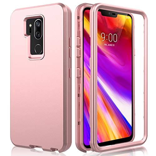 AMENQ LG G7 ThinQ Case, LG G7 Plus Case, 3 in 1 Heavy Duty Full Body Shockproof with Silicone Rubber Gel TPU Bumper and Scratch Resistant PC Armor Protective Cover for New LG 2018(Rose Gold)
