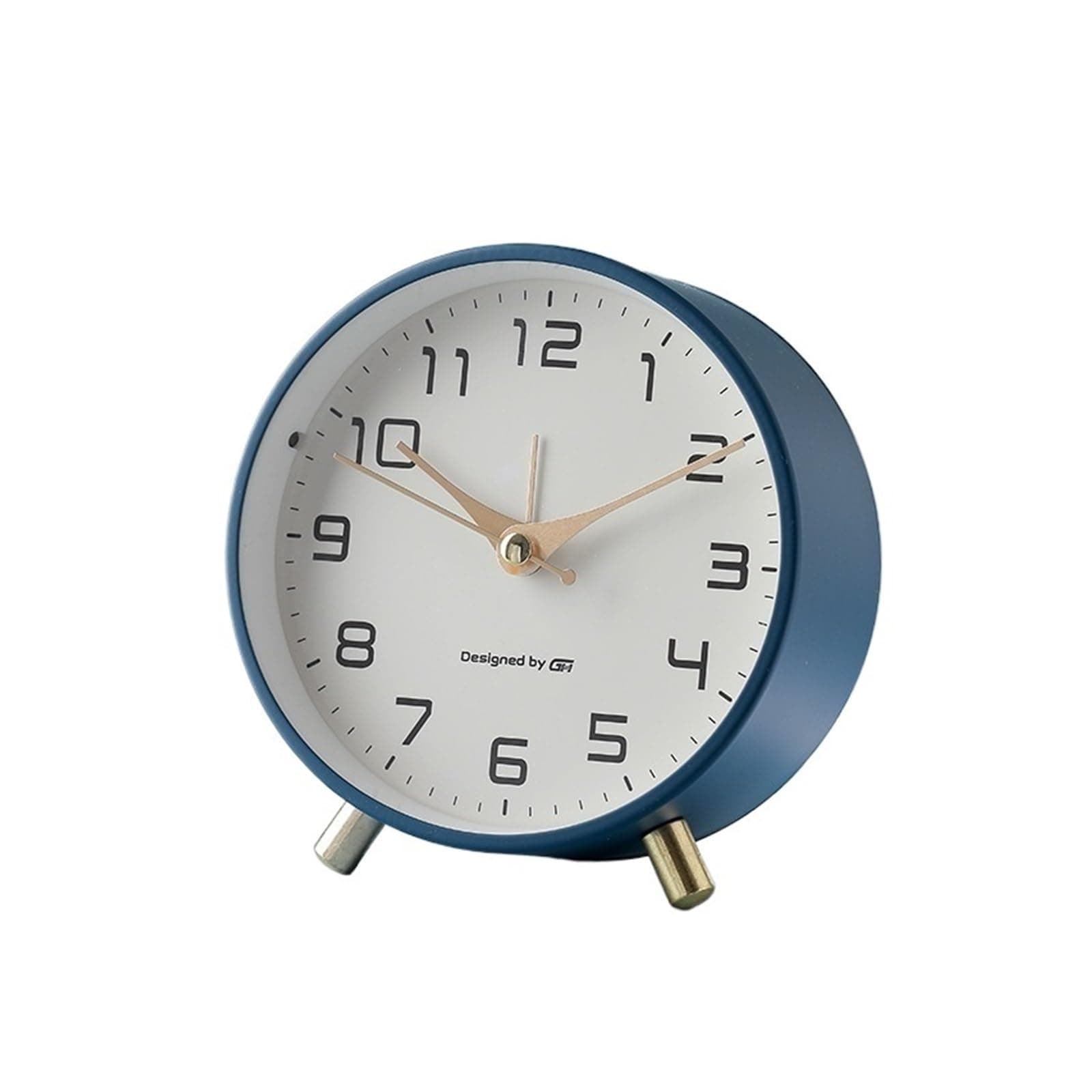 Bedside clock Luxury Alarm Clock Mute Children's Student Desk Table Clock Bedroom Study Room Simple Frosted Metal Clock office travel (Color : Blue)