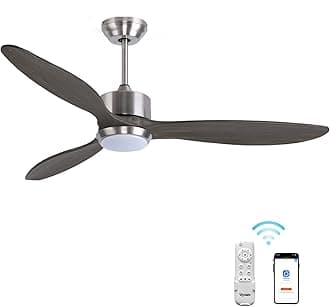 Quiet DC Motor 132CM Solid Wood Ceiling Fan with Light Remote Control, 3 Blade Propeller Modern Smart Ceiling Fans, Gray