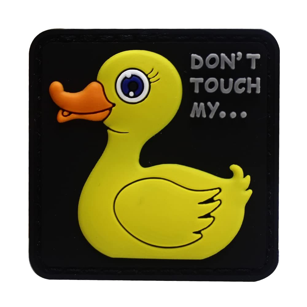 3D PVC Funny Cartoon Duck Don't Touch My.Rubber Patch Armband Badges Emblem Applique Hook Patches for Clothes Backpack Accessories