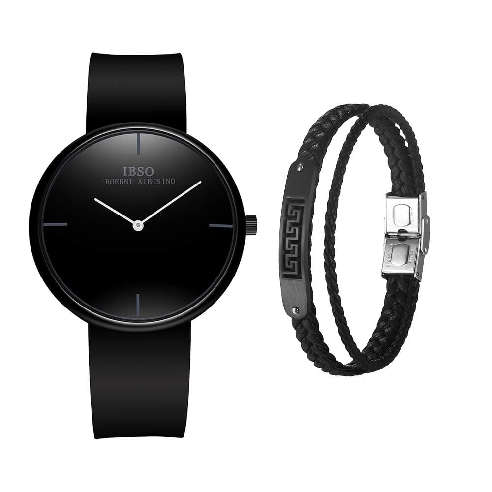 Men Watches Quartz Clock Gift Box Hand Ropes Sets Black Analog Men Watch Present for Men on Sale