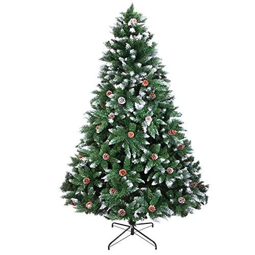 usikey Christmas Tree with Flocked Pine Cones, 7.5 FT Automatic Branching Artificial Tree with 1400 Tips, Xmas Full Tree with Metal Stand for Living Room, Indoor and Outdoor Holiday Decoration, Unlit