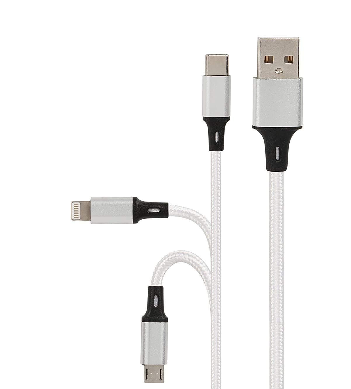 ClickTell 3-in-1 Multi Charging Cable for iNew i6000 Fast USB Cable | Charging Nylon Braided Fast Multi Charger Cable for Micro USB, iOS and Type-C Devices (1 Meter/3.3 ft,3.1 Amp,Cag, Multi-Colour)