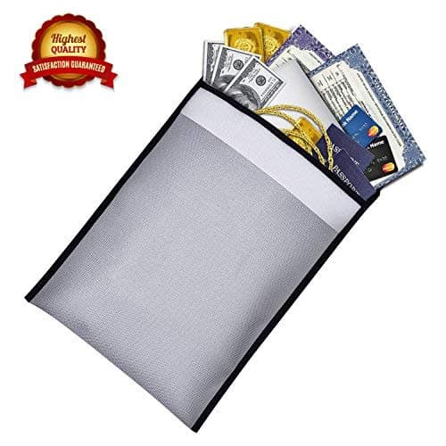 Suxin Fireproof Document Bag, Non-Itchy Silicone Coated Fire Water Resistant Money Bag - Fireproof Waterproof Safe Storage for Money, Cash, Documents, Jewelry, Passport and Batteries (15" x 11")