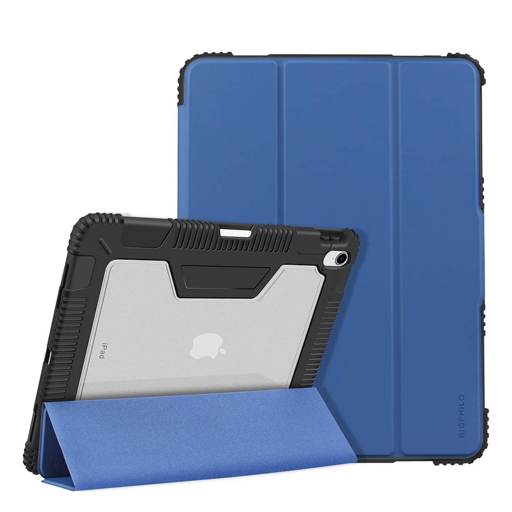BIGPHILO [SPA Series Heavy Duty Protective Case for 12.9-inch iPad Pro (2018) Rugged Clear Back Case + Trifold Stand Front Cover [Built-in Pencil Holder] Smart Folio for iPad Pro 3rd Gen Navy Blue