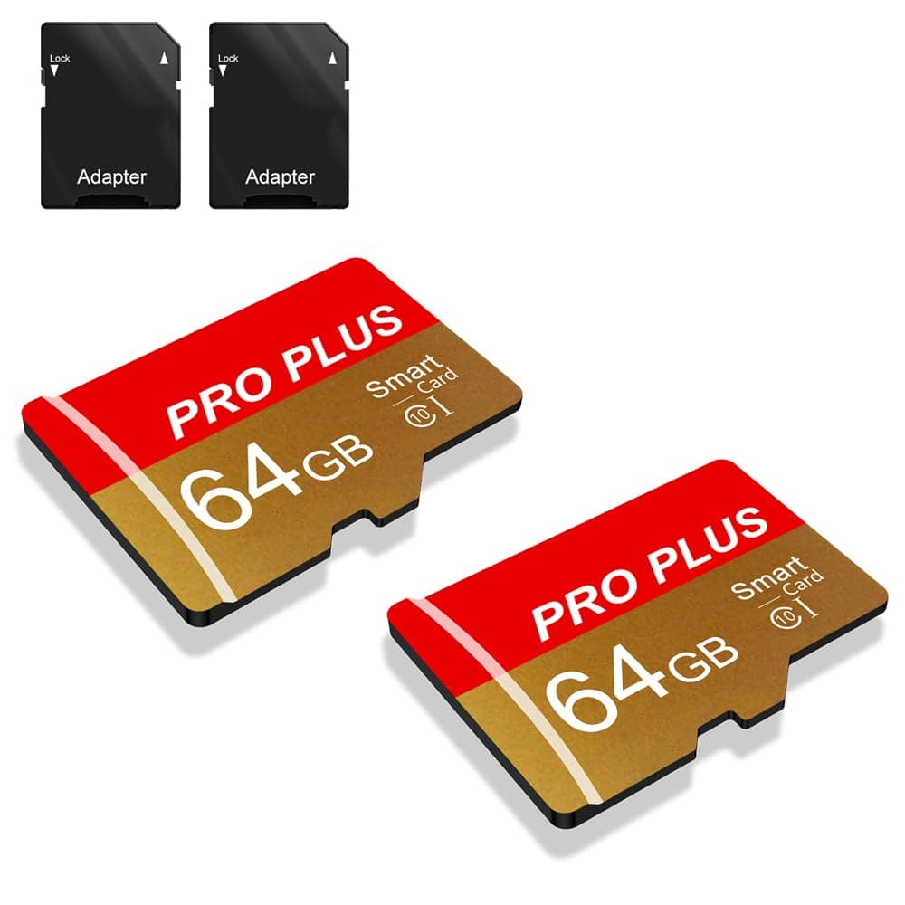 2 Pack Memory Card 64GB with Adapter, High Speed TF Card, UHS-I C10 A1 Memory TF Card for Tablet/Mobile Phone/Camera/Car Audio/Game Console (TF162 Red Gold 64GB)