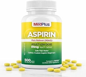 Low Dose Aspirin 81 mg - 500 Tablets | Enteric Coated | Pain Reliever for Minor Aches and Pains, Fever Reducer - Made in USA