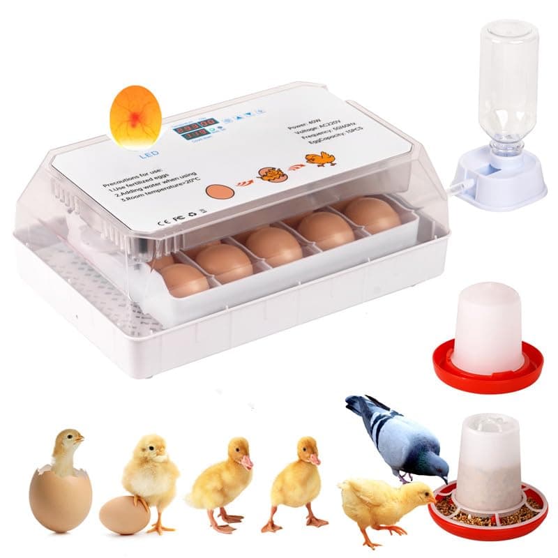 15 Egg Incubator Chicken Eggs Hatching Machine Automatic Digital Mini Home Hatching Equipment with LED Light Egg Candler Tester and Temperature Control for Chicken Duck Quail Bird, AM-8ying