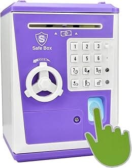 Lyght Mini ATM Savings Bank for Real Money, Electronic Voice Piggy Banks, Fingerprint Password, Kids Safe Box, Cool Stuff Gift for Boys and Girls Pink (Purple)