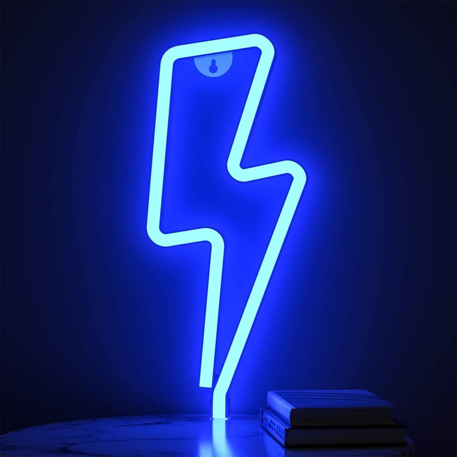 ECVV Lightning Bolt Neon Signs, LED Neon Wall Decor Light, USB Shaped Neon Light Decorative Lights, Battery Powered Lighting, Room Decor for Bedroom, Living Room, Kids Room |Blue|