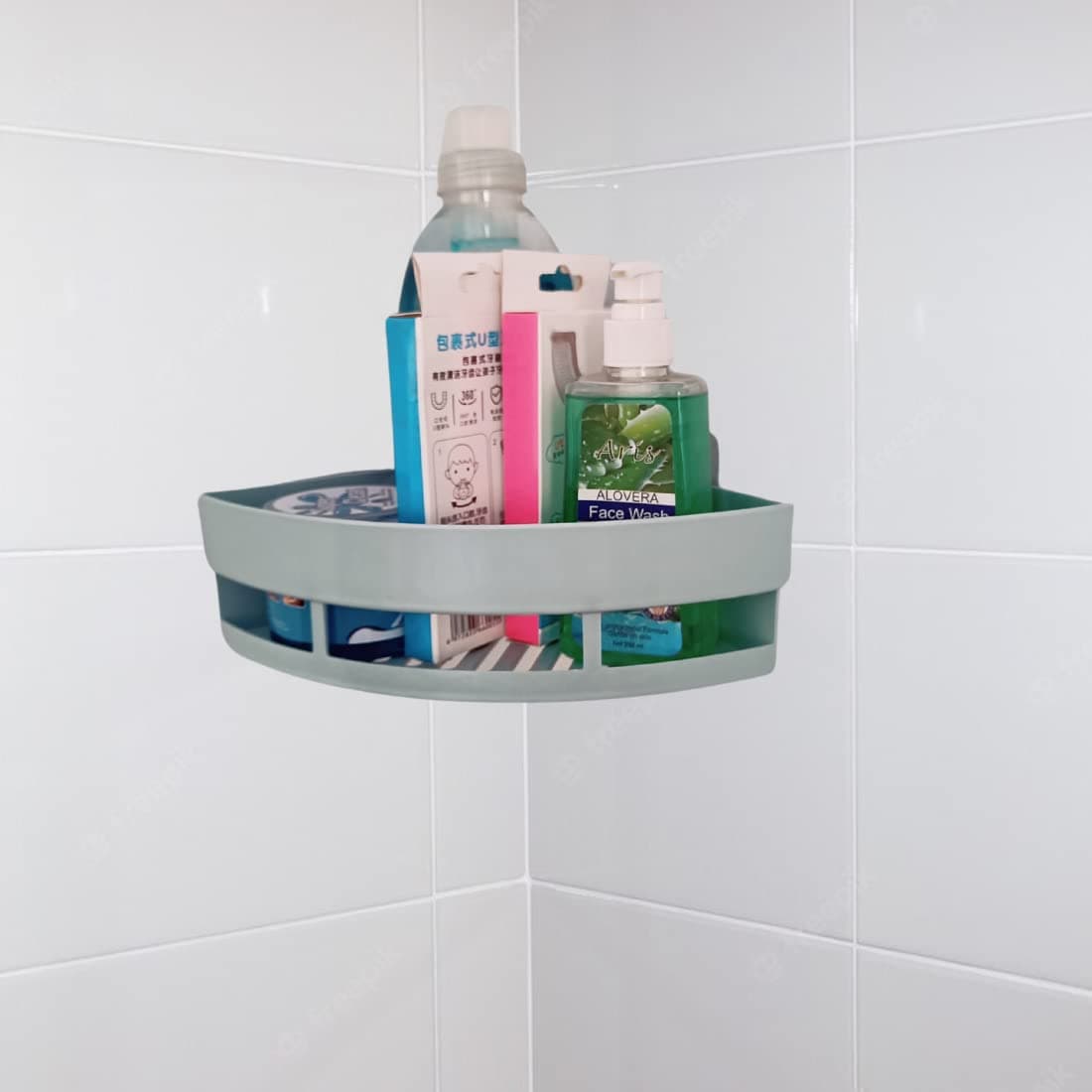BK 10 IMPORT & EXPORT Corner Shelf for Bathroom/Bathroom Corner Shelf/Bathroom Shelf for Wall, Non-Drilling Wall-Mounted Bathroom Shelf with Self Adhesive Stickers (White Corner)