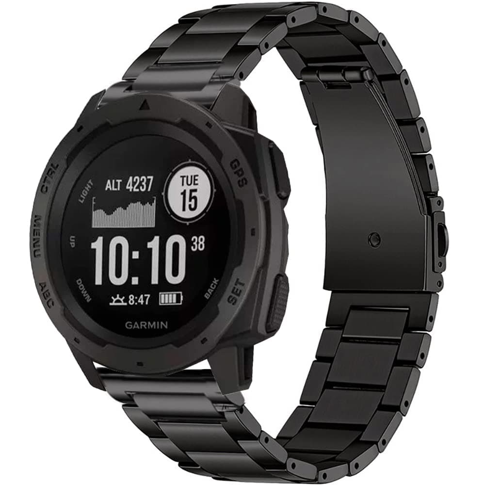 OTOPO Strap for Garmin Instinct/Instinct 2 Solar Watch Strap, Solid Stainless Steel Metal Replacement Wristband Strap Men for Garmin Instinct Tactical/Tide/Esports/Instinct Solar Black