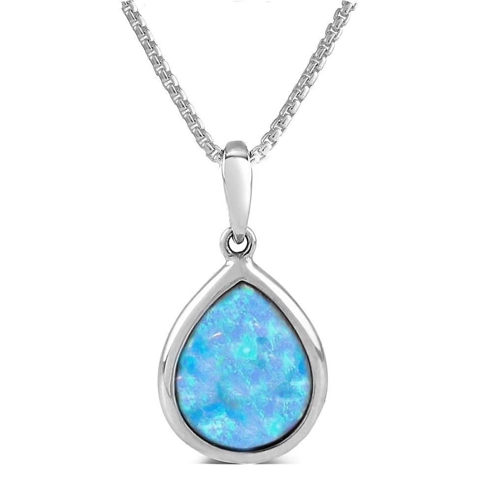 Paul Wright Created Opal Pendant, 925 Sterling Silver, 10x8mm Teardrop Shape, 41cm plus 5cm Extender