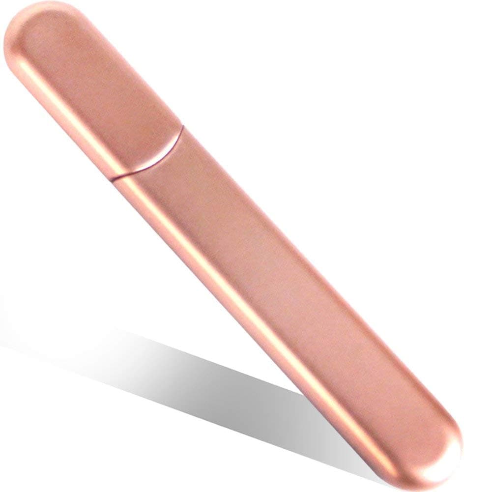 Beauty Nail File, Premium Nail Buffer with Case For Natural Acrylic Nails, Diamond Crystal Nail File for Present/Gift, Emery Board, Apricot