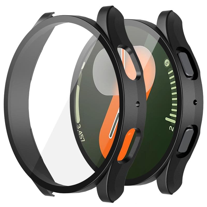 Misxi 2-Pack Hard PC Screen Protector Case for Samsung Galaxy Watch 7 40mm, Anti-Slip Ultra-thin Scratch Resistant Cover with Tempered Glass for Galaxy Watch7, Black