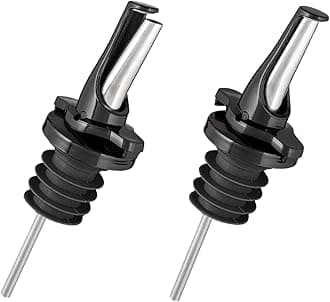 3-in-1 Liquor Pour spout with Built-in Fruit Fly Protection - BPA Free & Dishwasher Safe Hygienic Alcohol Speed Spouts - Also for Olive Oil, Juice, Syrup. Black 2 Pack