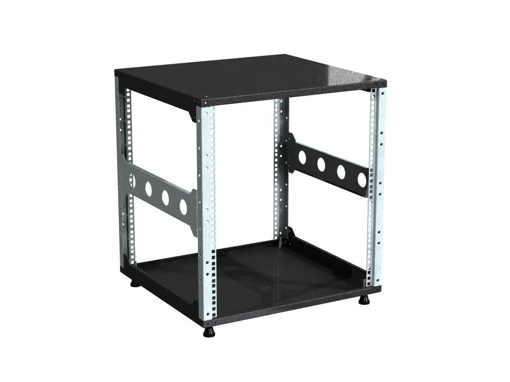 12U 482.6mm (19") Mini Rack - Open Frame - 440 mm Depth - Light Grey/Black - Server Enclosure Studio Cabinet