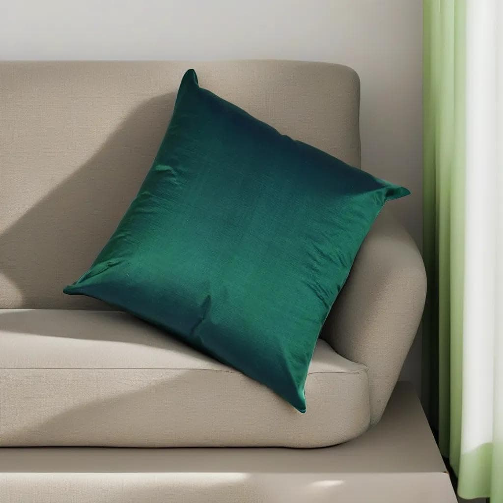 Handmade Eco-Friendly Decorative Cushion Covers Solid Silk Green Indoor Pack of 1 KIS004013K
