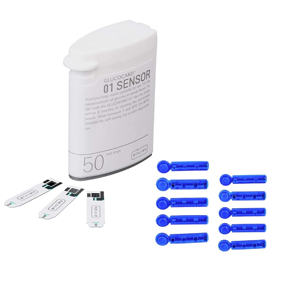 Glucocard 01 Mini/Plus 50 Bottlepack Strips with 50 Lancets Combo