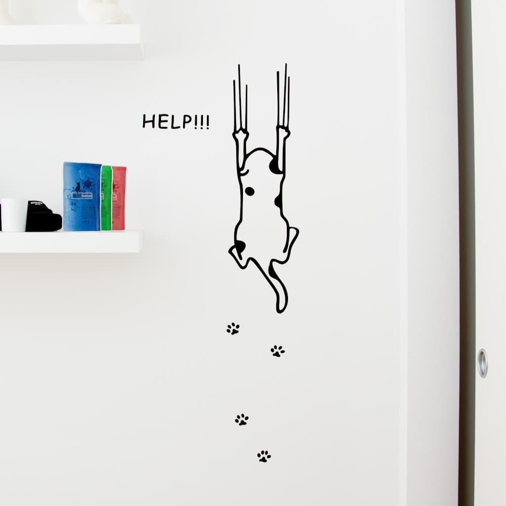Wall Sticker, Wall tattoo, Cat with Scratch Marks Black, Height: approx. 1 m