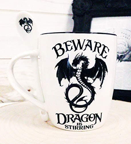 Ebros Gothic Alchemy Magic Altar Drake Beware Dragon Is Stirring Cocoa Tea Coffee Cup Mug And Spoon Set Dungeons Dragons Fantasy Macabre Alchemy Drinkware Mugs