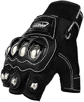Steel Outdoor Reinforced Brass Knuckle Motorcycle Motorbike Powersports Racing Textile Safety Gloves (HF-Black, XXL)