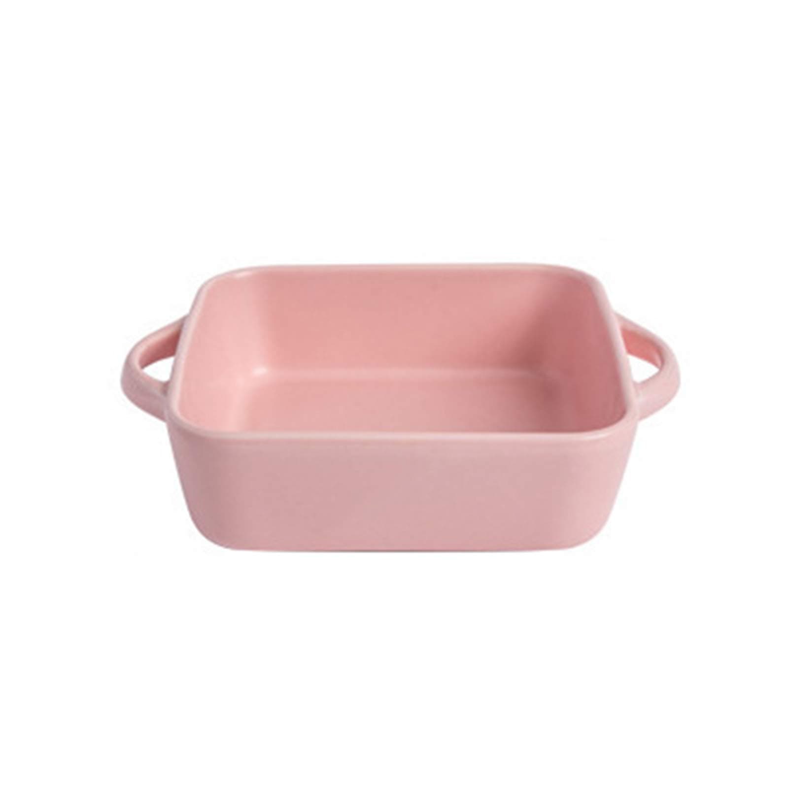 Creativity Ceramic Baking Dish With Handle Salad Bowl Stoneware Baking Dish Rectangular Oven Rice Bowl Cake Dinner Baking Bowl-Rose