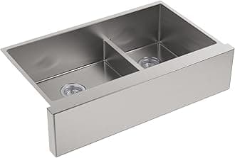 Strive® 35-1/2" Self-Trimming Farmhouse Undermount Kitchen Sink, Smart Divide®, Large/Medium Double-Bowl Kitchen Sinks with Tall Apron, Stainless Steel, K-5416-NA