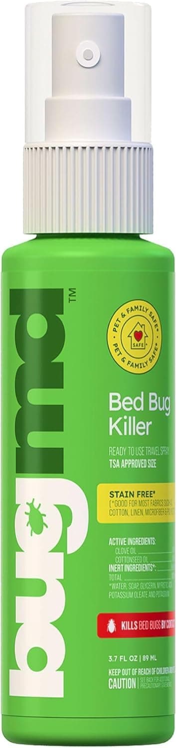 BugMD Bed Bug & Mite Spray - TSA Approved 3.7 oz - Child & Pet Safe, Stain & Odor Free - Lice, Tick, Fly, Mosquito, Flea, Dust Mite Treatment - Travel Essential for Hotels, Suitcases, Backpacks, Shoes